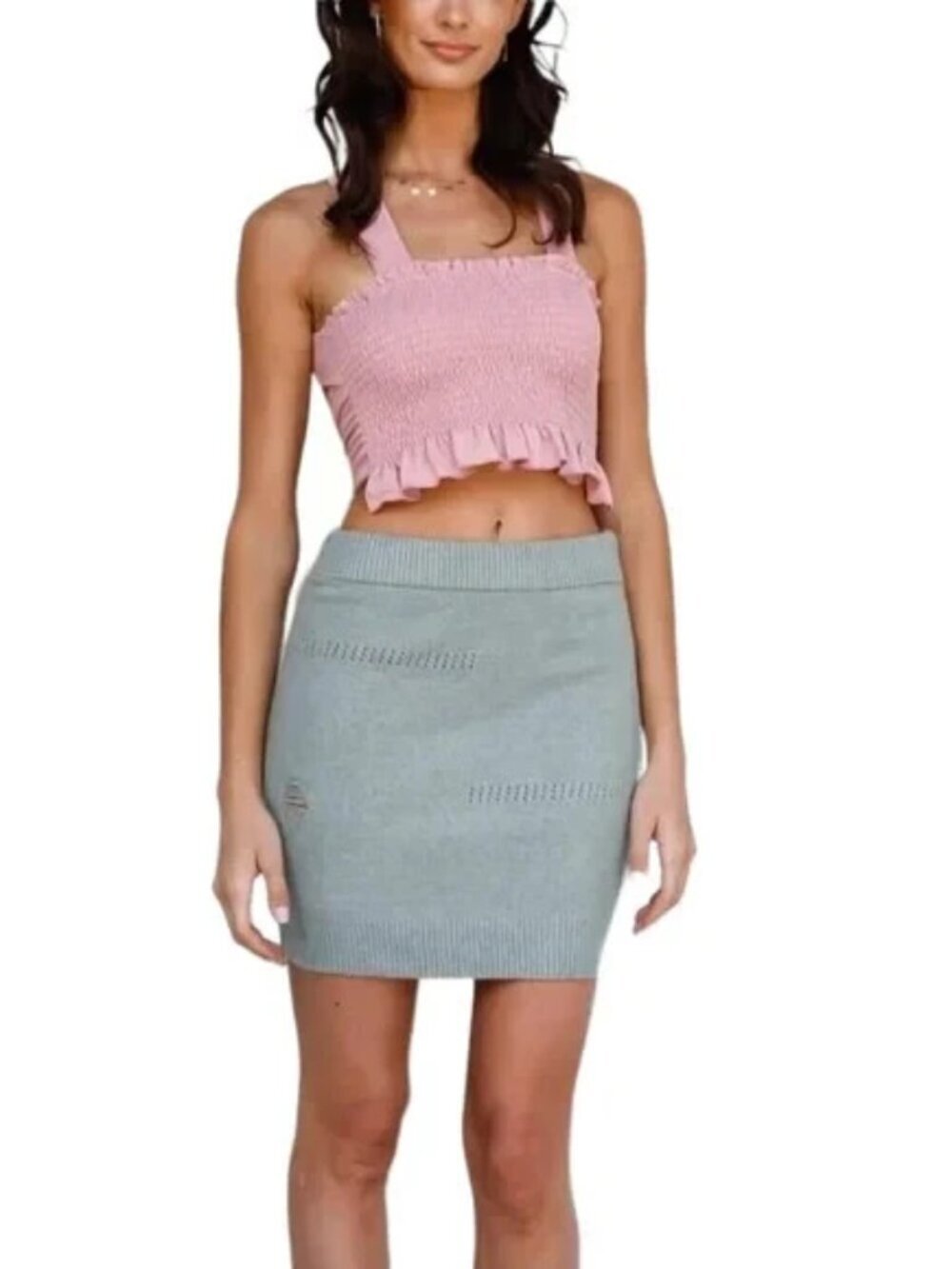 Le Lis Smocked Criss-Cross Back Self-Tie Strap Sleeveless Crop Top Mauve Pink - Picture 3 of 7
